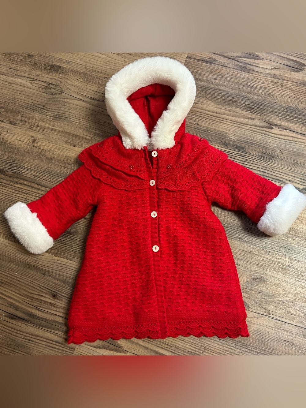 Sarah Louise Infant Girls' Red Faux-Fur Trim Hooded Coat